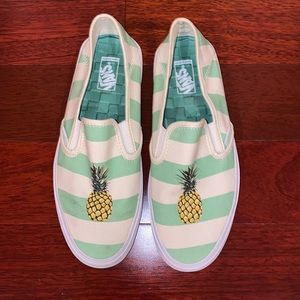 Vans Teal Striped Pineapple Slip-On Sneaker Shoes Size 8